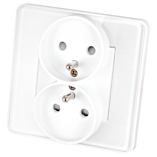 Dubbel Stopcontact Glas Hoogglans Met Aardpen En Aarding Wit MIUUN