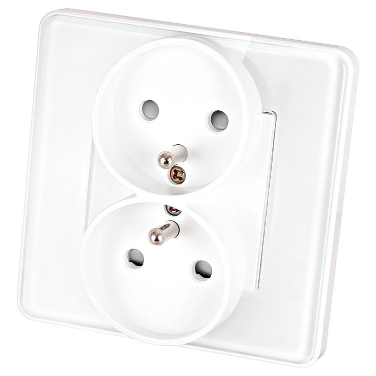 Dubbel Stopcontact Glas Hoogglans Met Aardpen En Aarding Wit MIUUN