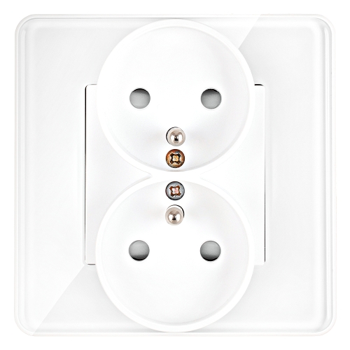 Dubbel Stopcontact Glas Hoogglans Met Aardpen En Aarding Wit MIUUN
