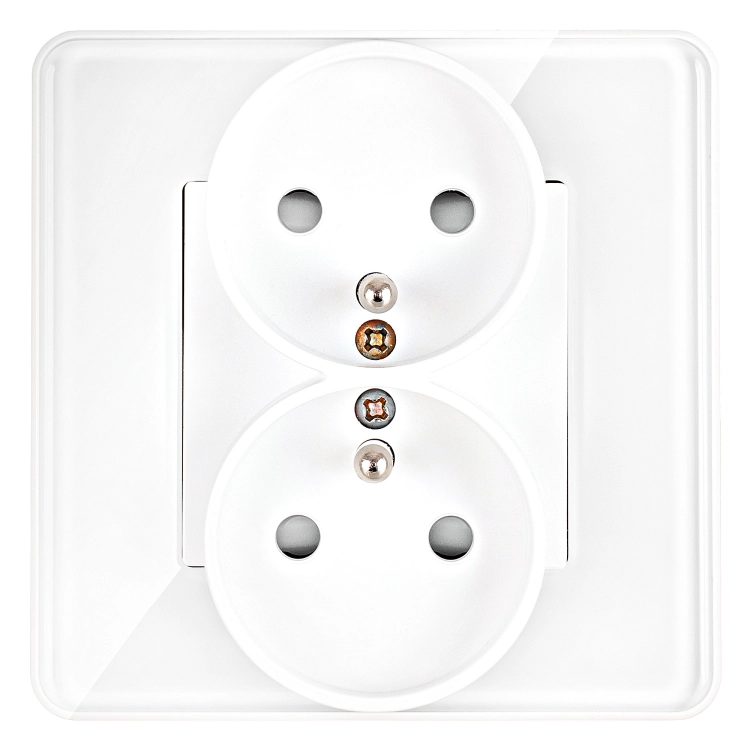 Dubbel Stopcontact Glas Hoogglans Met Aardpen En Aarding Wit MIUUN