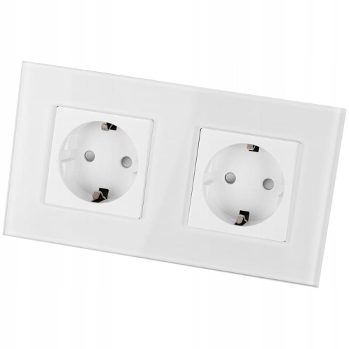 Glazen Dubbel Schuko-Stopcontact Wit Tweevoudig Afdekraam En 2 X Stopcontact