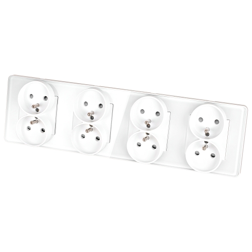 Viervoudig Glazen Hoogglans Stopcontact Wit Viervoudig Afdekraam En 4 X Stopcontact MIUUN