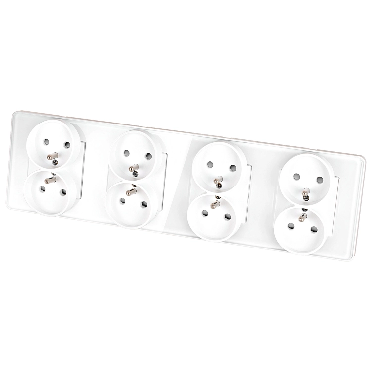 Viervoudig Glazen Hoogglans Stopcontact Wit Viervoudig Afdekraam En 4 X Stopcontact MIUUN