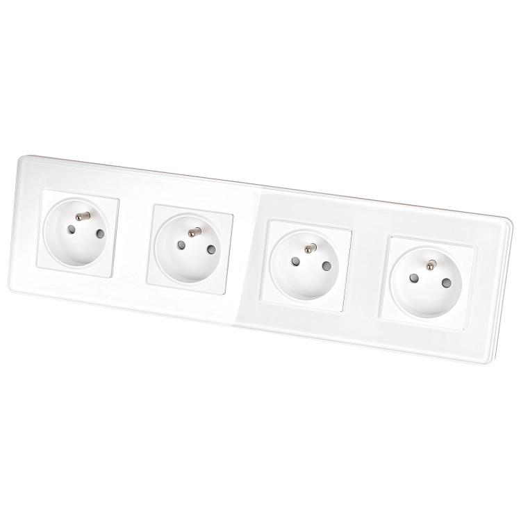 Viervoudig Glazen Hoogglans Stopcontact Wit Viervoudig Afdekraam En 4 X Stopcontact MIUUN
