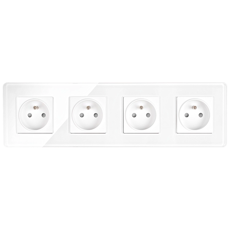 Viervoudig Glazen Hoogglans Stopcontact Wit Viervoudig Afdekraam En 4 X Stopcontact MIUUN