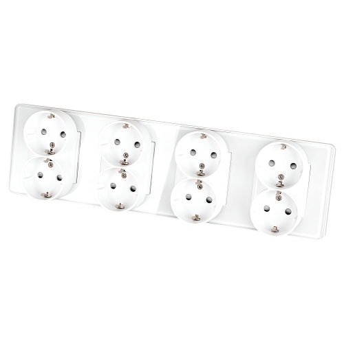 Viervoudig Glazen Hoogglans Schuko-Stopcontact Wit Viervoudig Afdekraam En 4 X Stopcontact
