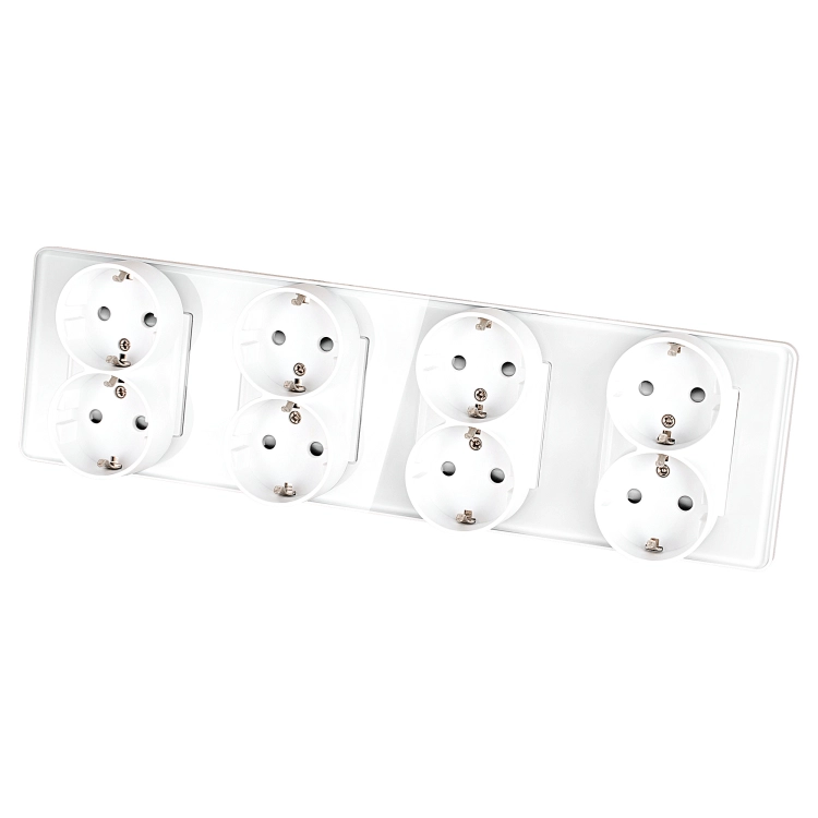 Viervoudig Glazen Hoogglans Schuko-Stopcontact Wit Viervoudig Afdekraam En 4 X Stopcontact