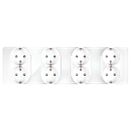 Viervoudig Glazen Hoogglans Schuko-Stopcontact Wit Viervoudig Afdekraam En 4 X Stopcontact