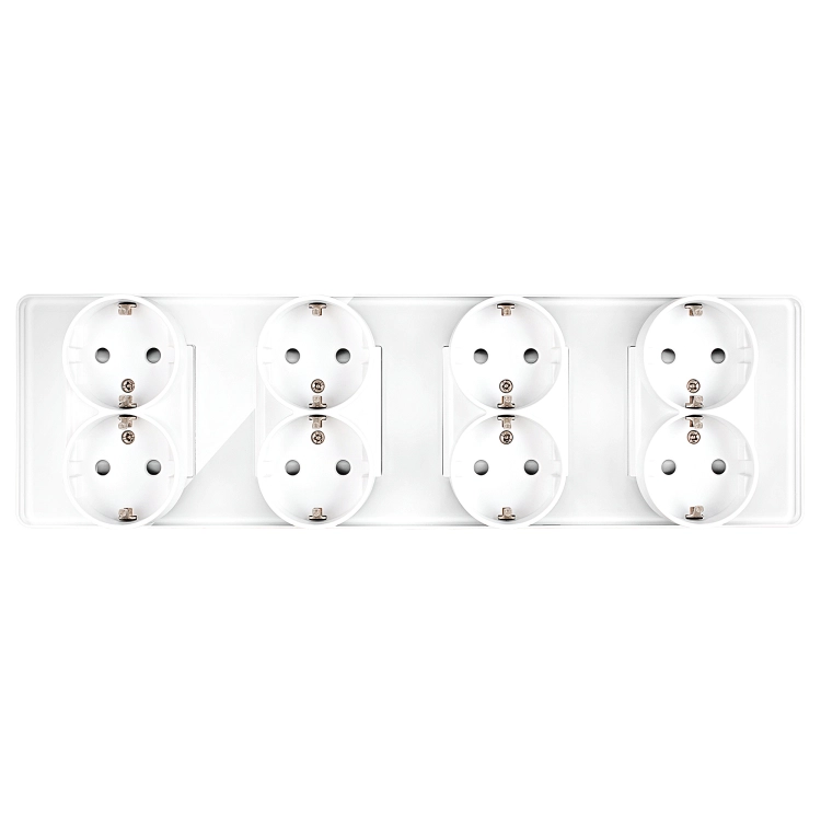 Viervoudig Glazen Hoogglans Schuko-Stopcontact Wit Viervoudig Afdekraam En 4 X Stopcontact