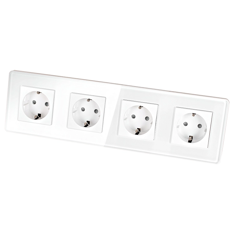 Viervoudig Glazen Hoogglans Schuko-Stopcontact Wit Viervoudig Afdekraam En 4 X Stopcontact