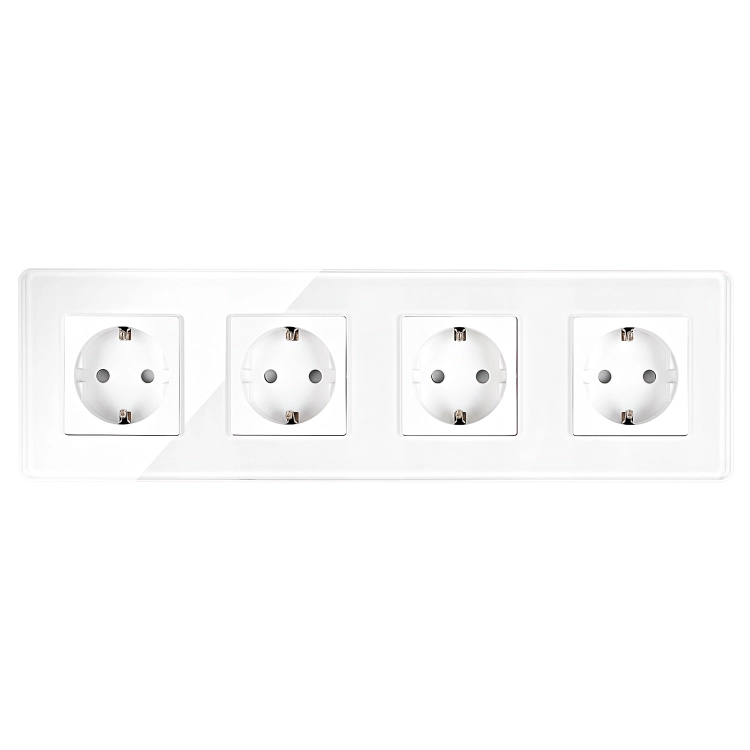 Viervoudig Glazen Hoogglans Schuko-Stopcontact Wit Viervoudig Afdekraam En 4 X Stopcontact