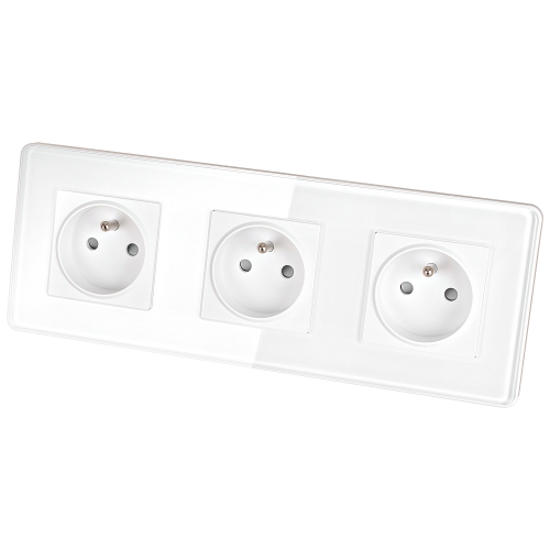 Drievoudig Glazen Hoogglans Stopcontact Wit Drievoudig Afdekraam En 3 X Stopcontact MIUUN
