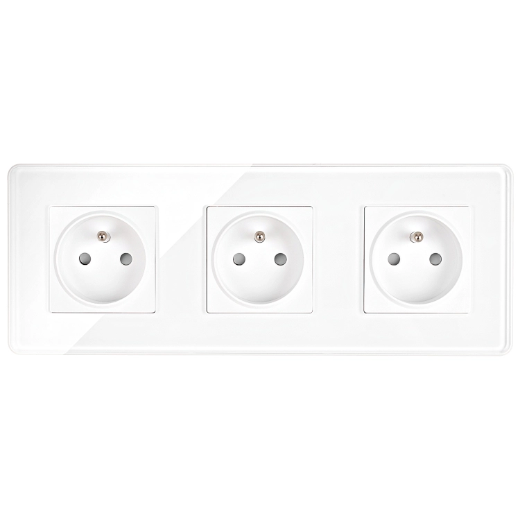 Drievoudig Glazen Hoogglans Stopcontact Wit Drievoudig Afdekraam En 3 X Stopcontact MIUUN