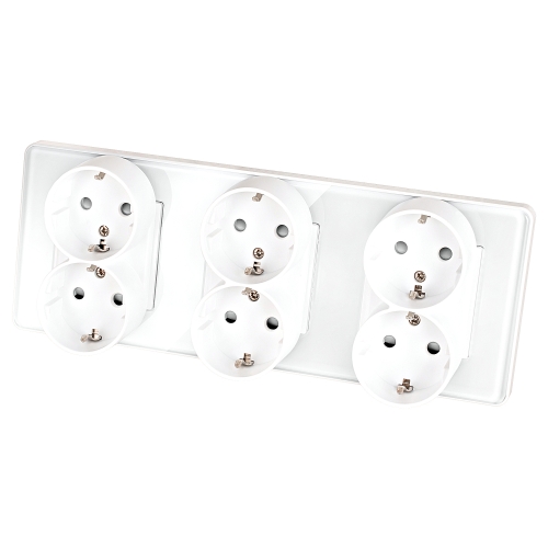 Drievoudig Glazen Hoogglans Stopcontact Wit Schuko Drievoudig Afdekraam En 3 X Stopcontact