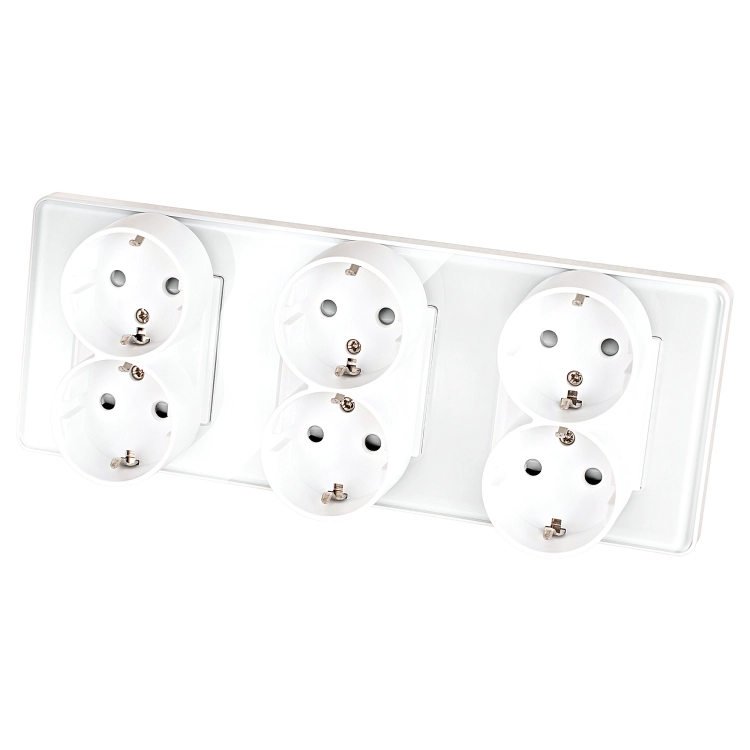 Drievoudig Glazen Hoogglans Stopcontact Wit Schuko Drievoudig Afdekraam En 3 X Stopcontact