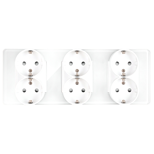 Drievoudig Glazen Hoogglans Stopcontact Wit Schuko Drievoudig Afdekraam En 3 X Stopcontact