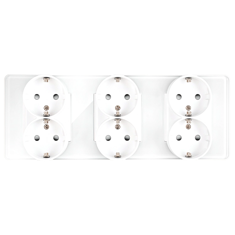 Drievoudig Glazen Hoogglans Stopcontact Wit Schuko Drievoudig Afdekraam En 3 X Stopcontact
