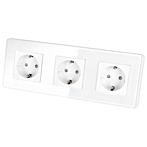 Drievoudig Glazen Hoogglans Stopcontact Wit Schuko Drievoudig Afdekraam En 3 X Stopcontact