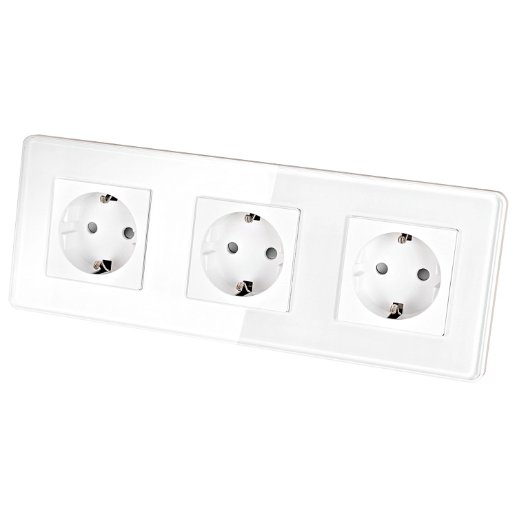 Drievoudig Glazen Hoogglans Stopcontact Wit Schuko Drievoudig Afdekraam En 3 X Stopcontact