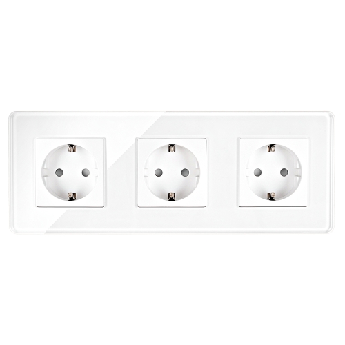 Drievoudig Glazen Hoogglans Stopcontact Wit Schuko Drievoudig Afdekraam En 3 X Stopcontact