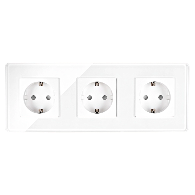 Drievoudig Glazen Hoogglans Stopcontact Wit Schuko Drievoudig Afdekraam En 3 X Stopcontact