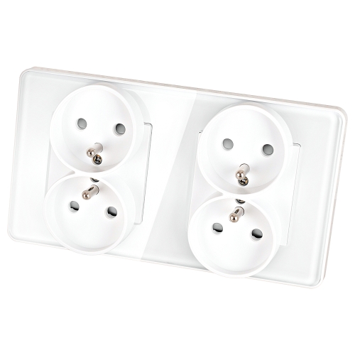 Viervoudig Glazen Hoogglans Stopcontact Wit En Tweevoudig Afdekraam 2 X Stopcontact MIUUN
