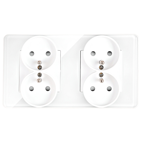 Viervoudig Glazen Hoogglans Stopcontact Wit En Tweevoudig Afdekraam 2 X Stopcontact MIUUN