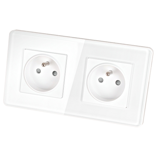 Dubbel Glazen Hoogglans Stopcontact Wit En Tweevoudig Afdekraam 2 X Stopcontact MIUUN