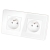Dubbel Glazen Hoogglans Stopcontact Wit En Tweevoudig Afdekraam 2 X Stopcontact MIUUN