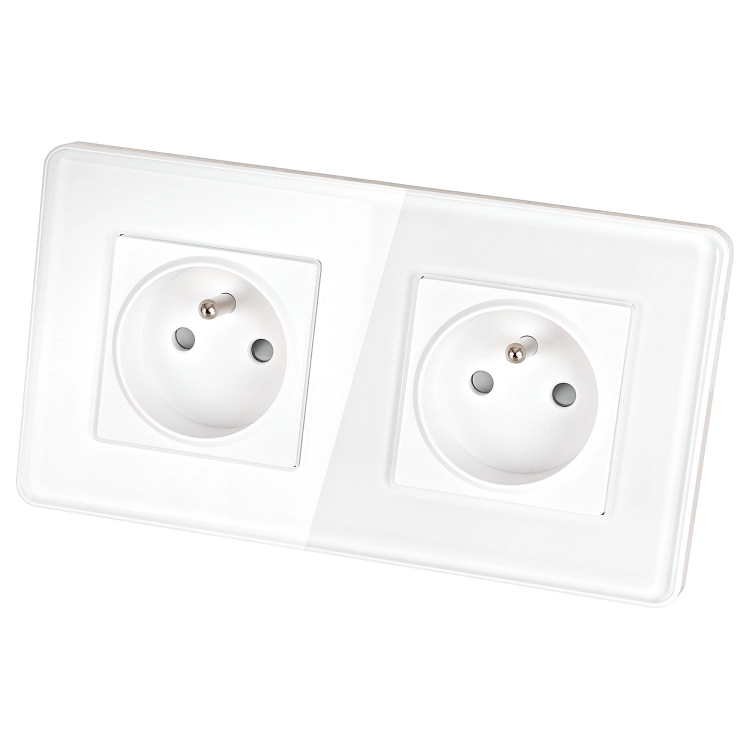 Dubbel Glazen Hoogglans Stopcontact Wit En Tweevoudig Afdekraam 2 X Stopcontact MIUUN