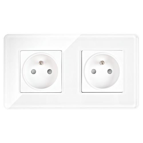 Dubbel Glazen Hoogglans Stopcontact Wit En Tweevoudig Afdekraam 2 X Stopcontact MIUUN
