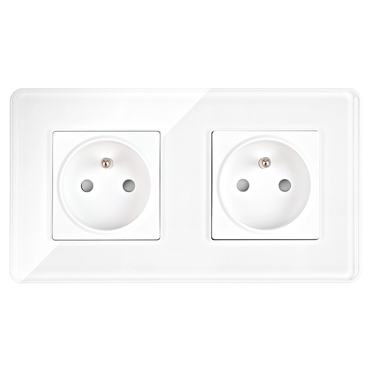 Dubbel Glazen Hoogglans Stopcontact Wit En Tweevoudig Afdekraam 2 X Stopcontact MIUUN