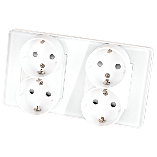Viervoudig Glazen Hoogglans Schuko-Stopcontact Wit En Tweevoudig Afdekraam 2 X Stopcontact