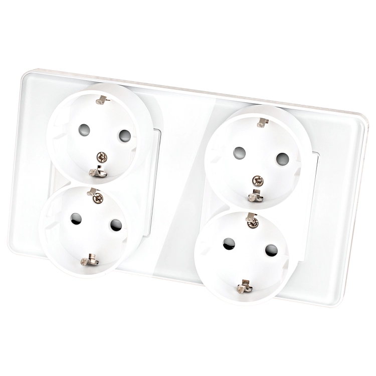 Viervoudig Glazen Hoogglans Schuko-Stopcontact Wit En Tweevoudig Afdekraam 2 X Stopcontact