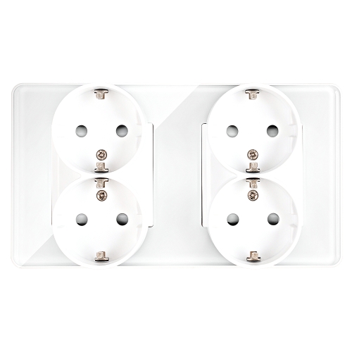 Viervoudig Glazen Hoogglans Schuko-Stopcontact Wit En Tweevoudig Afdekraam 2 X Stopcontact