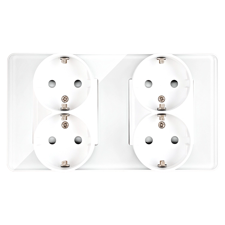Viervoudig Glazen Hoogglans Schuko-Stopcontact Wit En Tweevoudig Afdekraam 2 X Stopcontact