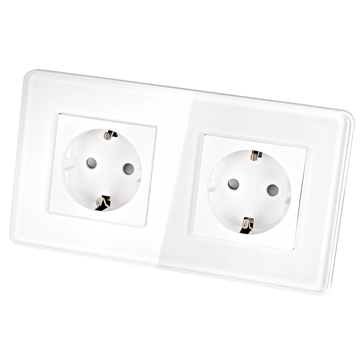 Dubbel Glazen Hoogglans Schuko-Stopcontact Wit En Tweevoudig Afdekraam 2 X Stopcontact