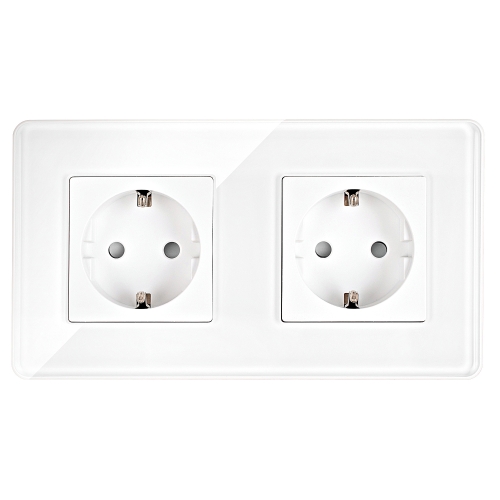 Dubbel Glazen Hoogglans Schuko-Stopcontact Wit En Tweevoudig Afdekraam 2 X Stopcontact