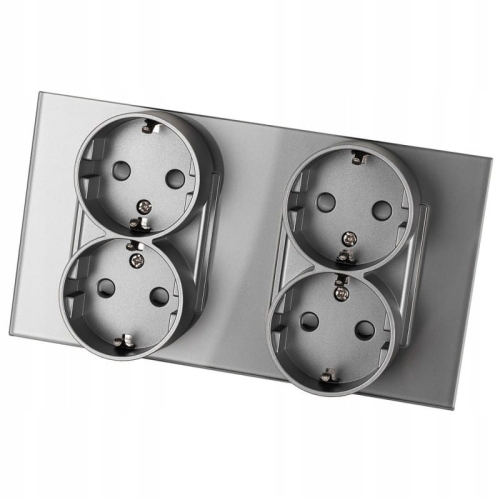 Dubbel Glazen Schuko-Stopcontact Grijs Set Tweevoudig Afdekraam En 2 X Dubbel Stopcontact MIUUN