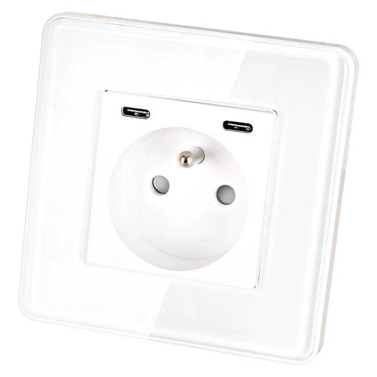 Glazen Hoogglans Stopcontact + Dubbele USB C+C-Lader 20W Wit MIUUN