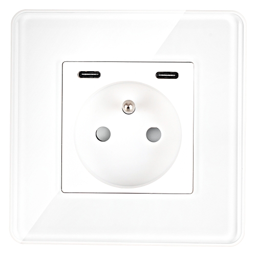 Glazen Hoogglans Stopcontact + Dubbele USB C+C-Lader 20W Wit MIUUN