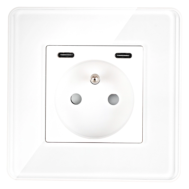 Glazen Hoogglans Stopcontact + Dubbele USB C+C-Lader 20W Wit MIUUN