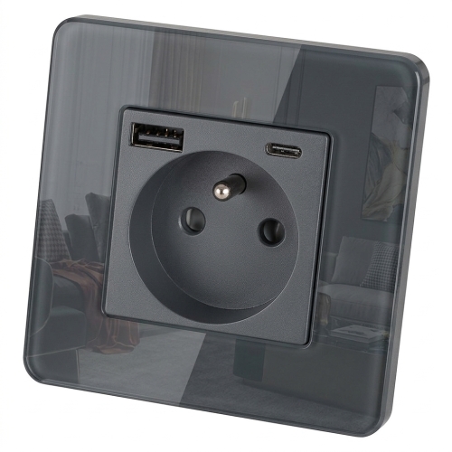 Glazen Hoogglans Stopcontact Met Aardpen + Dubbele USB A+C-Lader 20W MIUUN
