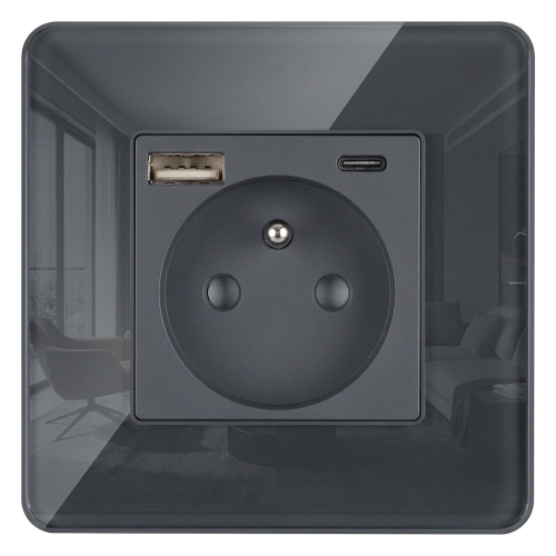 Glazen Hoogglans Stopcontact Met Aardpen + Dubbele USB A+C-Lader 20W MIUUN