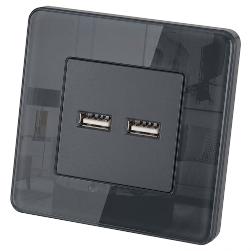 Dubbele USB-Lader 3.1A Grijs Set Met Glazen Hoogglans Afdekraam MIUUN