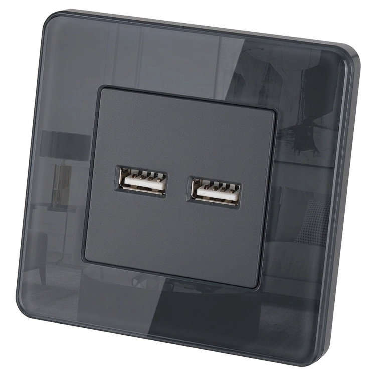 Dubbele USB-Lader 3.1A Grijs Set Met Glazen Hoogglans Afdekraam MIUUN