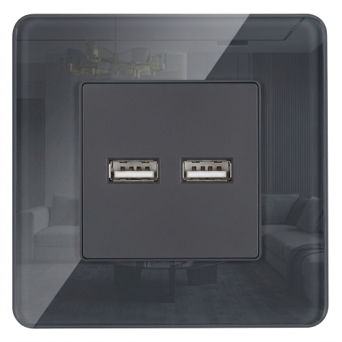 Dubbele USB-Lader 3.1A Grijs Set Met Glazen Hoogglans Afdekraam MIUUN