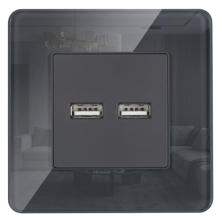 Dubbele USB-Lader 3.1A Grijs Set Met Glazen Hoogglans Afdekraam MIUUN
