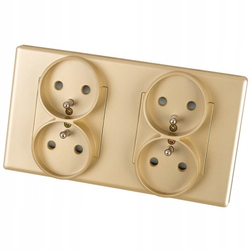 Dubbel Stopcontact Goud Set PVC Tweevoudig Afdekraam En 2 X Stopcontact MIUUN