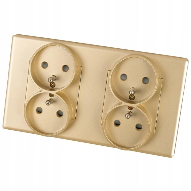 Dubbel Stopcontact Goud Set PVC Tweevoudig Afdekraam En 2 X Stopcontact MIUUN